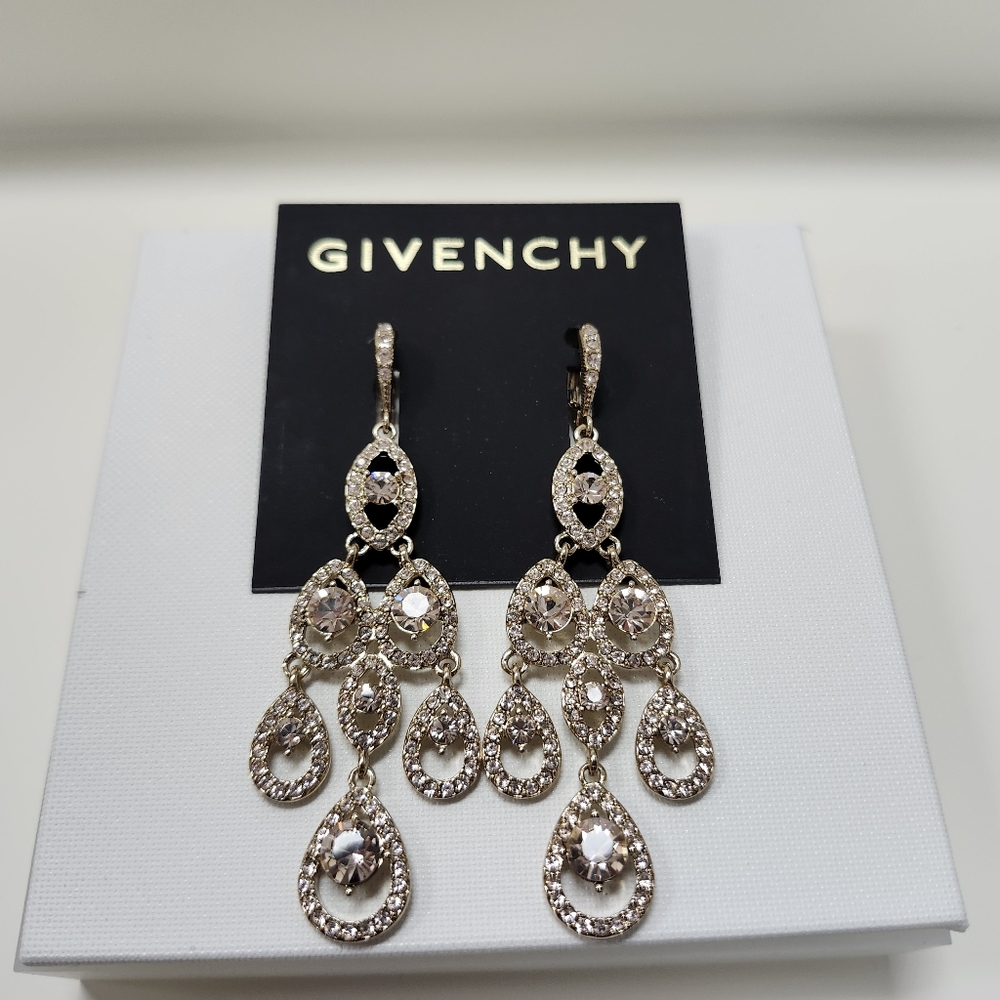 NWT Givenchy Gold Crystal Chandelier Earrings